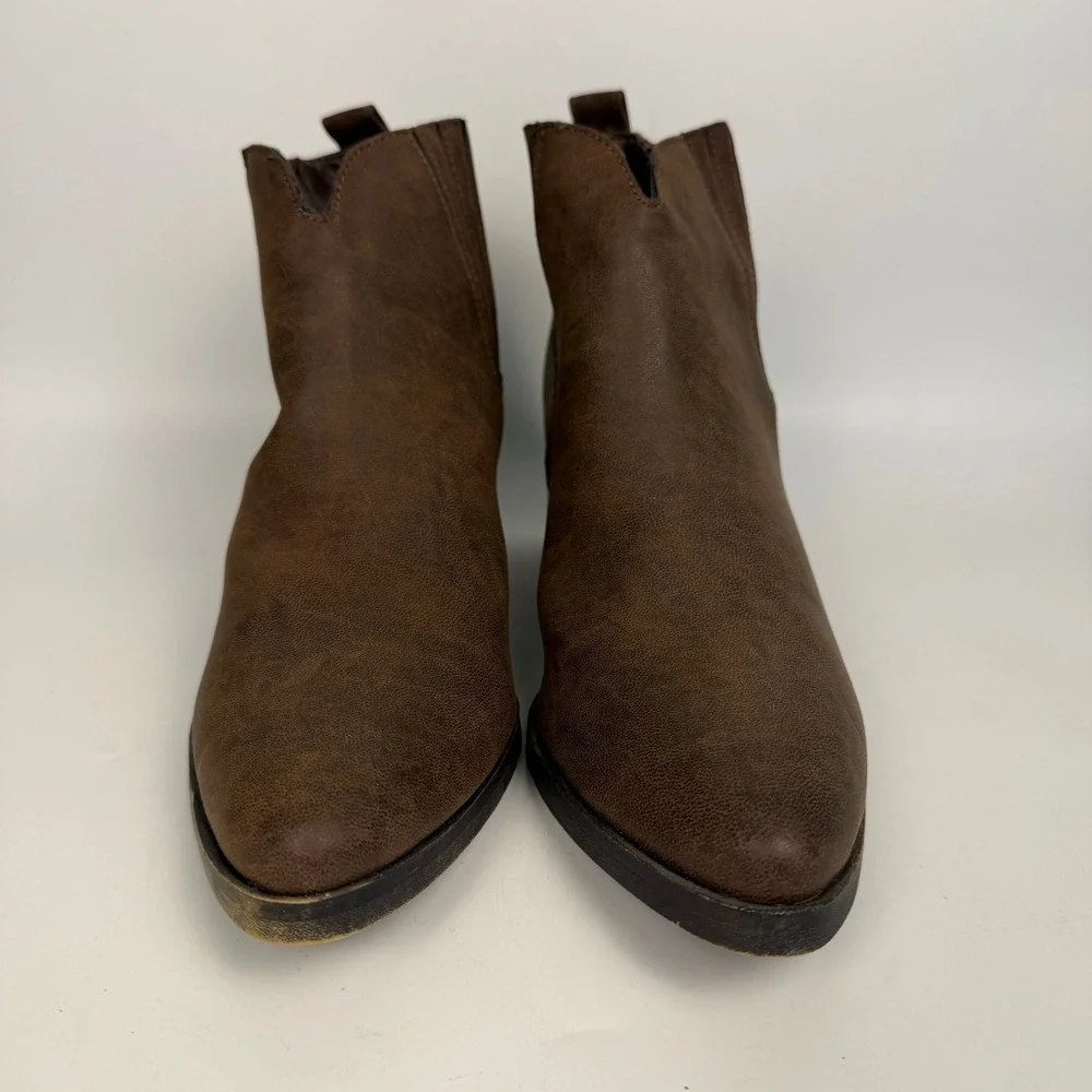 Dunes Women's Size 9.5 Patty Ankle Boots Brown Faux Leather‎ Pointed Toe